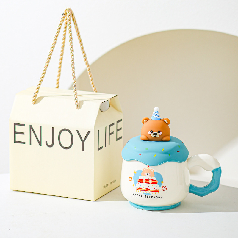 Taza de marca con tapa linda amiga regalo de cumpleaños de café de cerámica taza de agua doméstica de alto valor de oficina