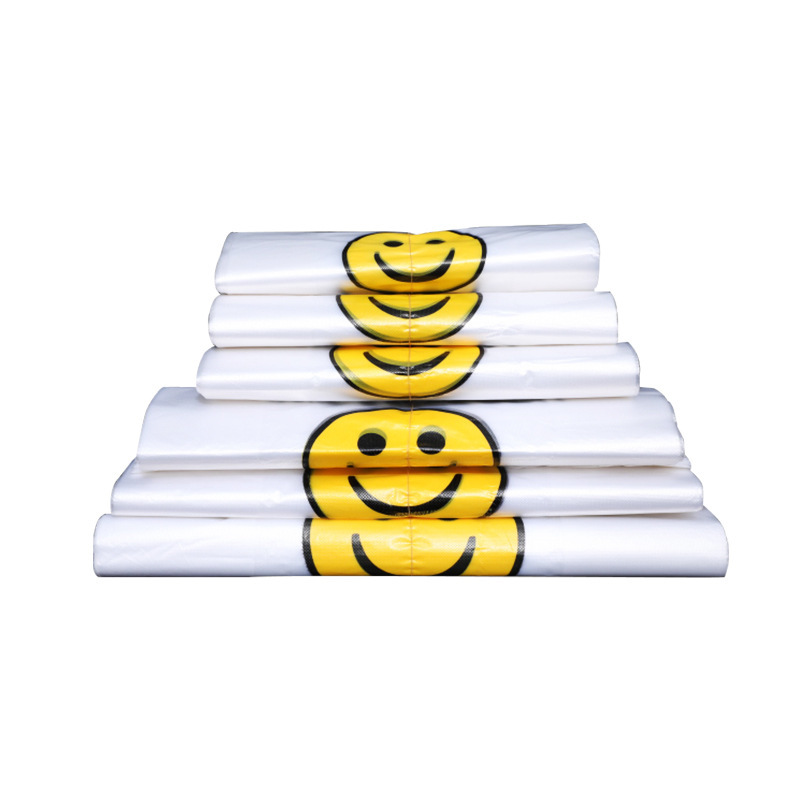 【Small Wholesale】White Smiley Face Plastic Bags, Packing Bags, Shopping Bags, New Material Vest-Style Bags for Food and Commercial Use