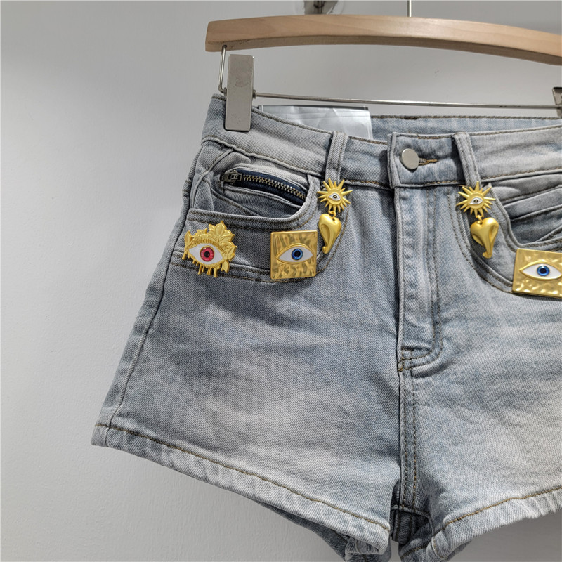 Pantalones Cortos de Mezclilla de Tiro Bajo Desgastados Poliéster Cintura Baja
