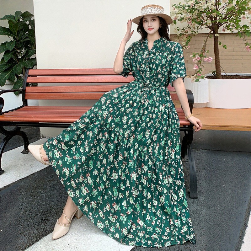 Anstq1122 Cross-Border Elegant Dress Floral Elastic Waist Beach Travel Slightly Chubby Pregnant Women Bohemian Anstq1122 Cross-Border Elegant Dress Floral Elastic Waist Beach Travel Slightly Chubby Pregnant Women Bohemian