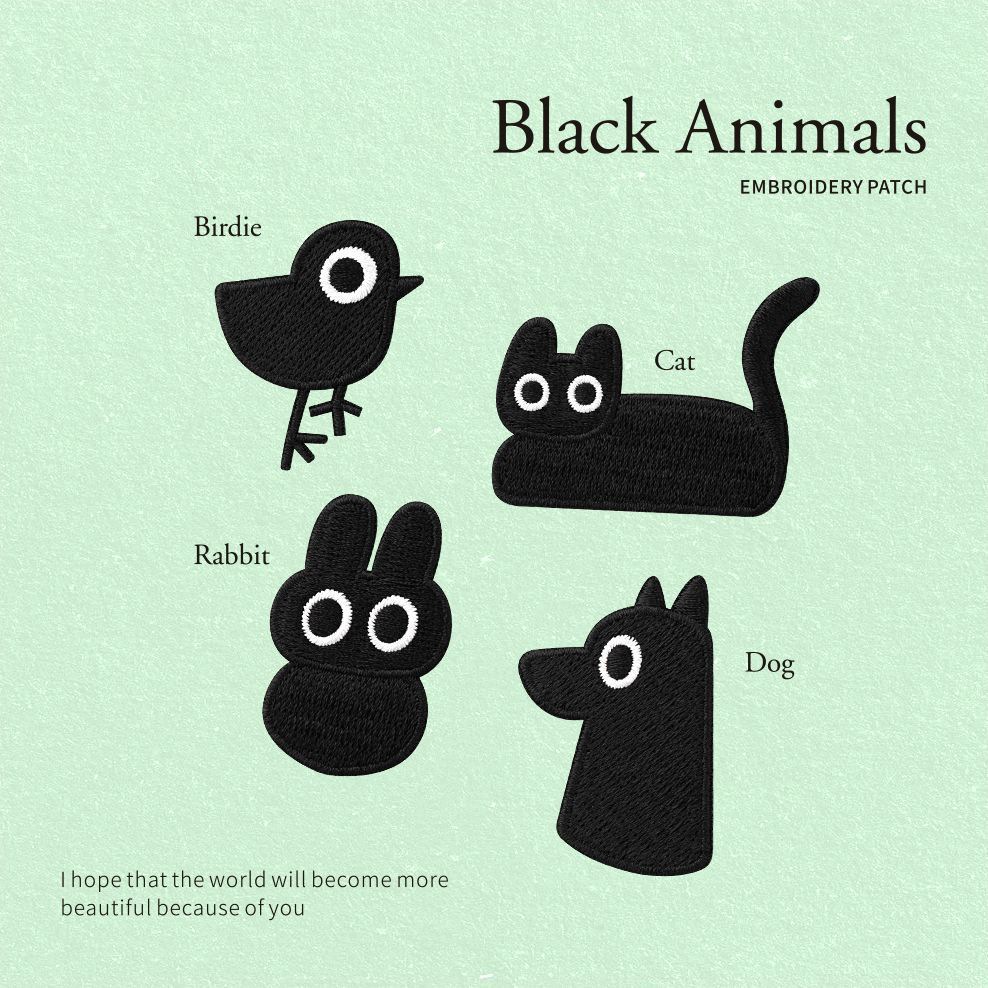 可爱黑色搞怪动物刺绣贴diy手机壳包包羽绒服装饰贴纸补丁贴布贴