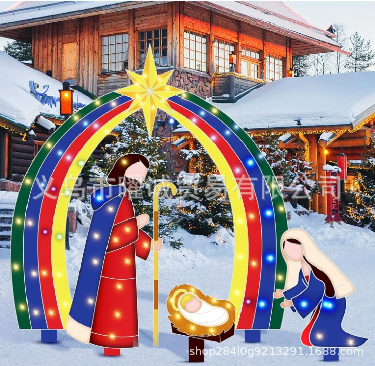 2023 Новое рождение Иисуса акриловый металлический плоский светодиодный светильник Рождество День Благодарения украшения набор из 4 предметов