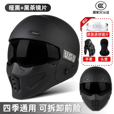 3C Motorcycle Scorpion Helmet for Men and Women, Winter Warm Riding Motorcycle Cruising Full-Face Helmet, Retro Three-Quarter Helmet (Motosiklet dəbilqələri) - s-scorpion-ii-yahei-black-tea-lenses-free-transparent-lenses-gloves-headgear