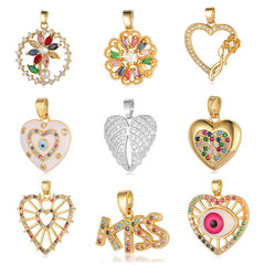 Seven beads plated with real gold to preserve color zirconium copper micro-paved zircon flowers love bohemian style melon seed buckle pendant pendant