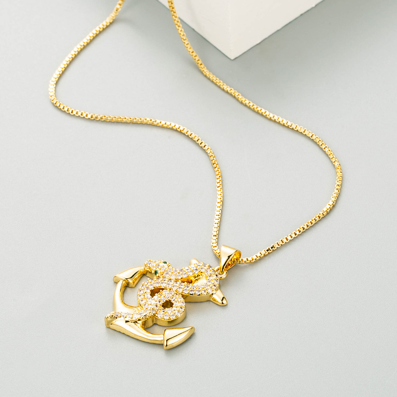 Retro Creative Hollow Snake-shaped Anchor Copper Micro-inlaid Zircon Necklace Wholesale Nihaojewelry display picture 2