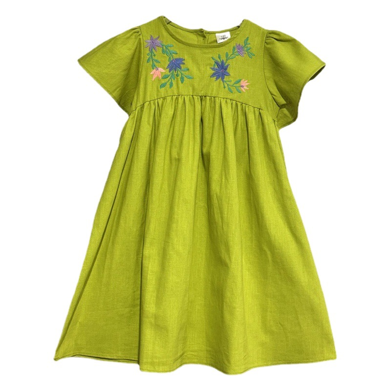 Estilo coreano ropa para niños niñas Primavera/Verano 2023 Nuevo elegante vestido de algodón bordado estilo occidental de las niñas vestido de princesa de manga corta