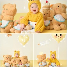 黄油小熊主题宝宝百天照摄影道具衣服婴儿拍照百岁半岁周岁照服装