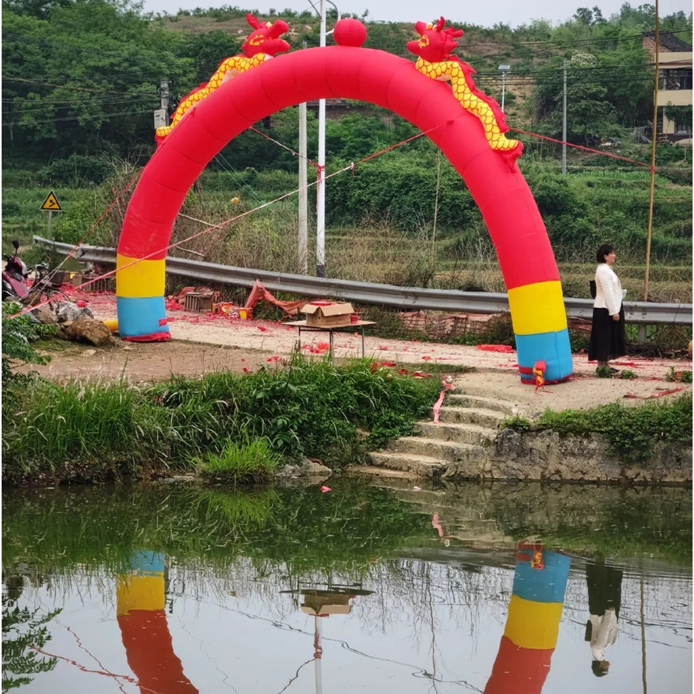 厂家直供充气拱门连体气模红色双龙开业广告宣传充气拱门帐篷