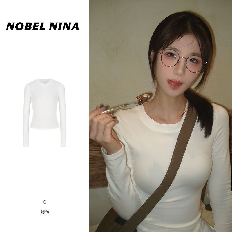 Ribbed Thermal Fabric 200g Long-Sleeve T-Shirt for Women, New Spring and Autumn Style, Solid Color Base Layer, Regular Shoulder, Round Neck, Slim Fit Top Ribbed Thermal Fabric 200g Long-Sleeve T-Shirt for Women, New Spring and Autumn Style, Solid Color Base Layer, Regular Shoulder, Round Neck, Slim Fit Top