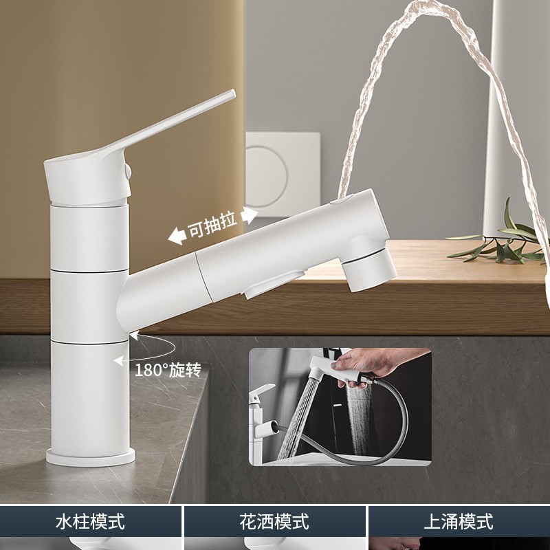 Grifo Extraíble para Lavabo de Cobre Agua Fría y Caliente para Baño