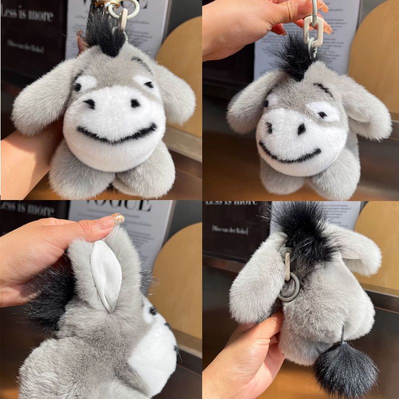 本物の毛皮の小ロバ車キーホルダー、クリエイティブで個性的、キュートで可愛いぬいぐるみ、バッグ飾り、手作り|undefined