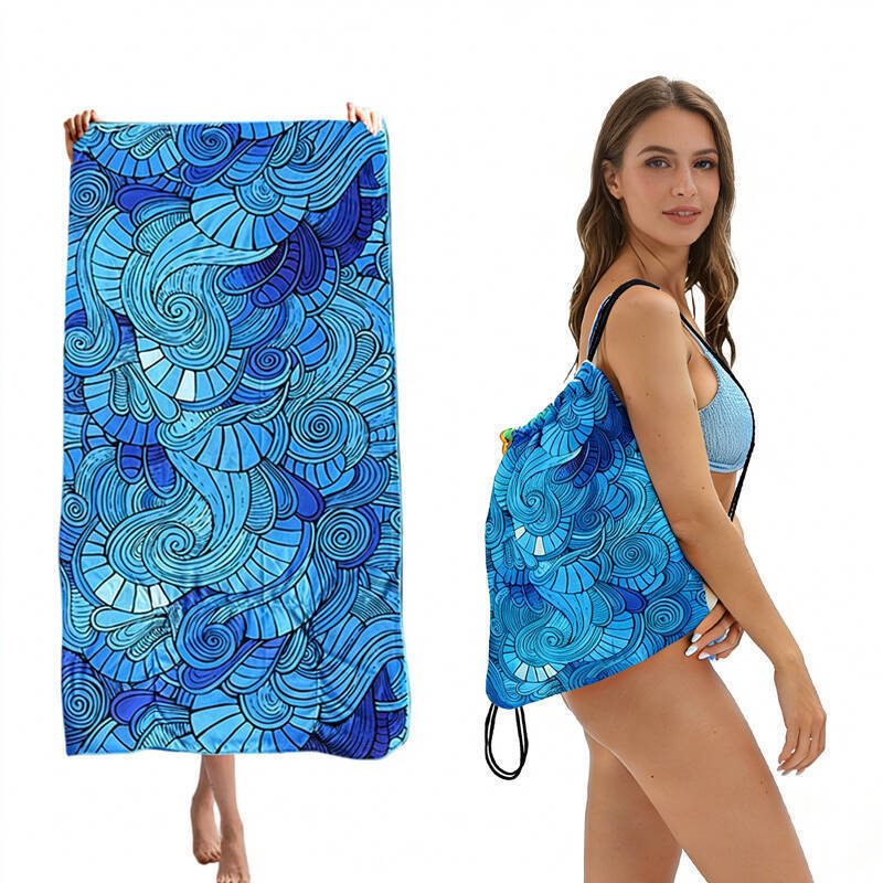 Cross-Border Two-In-One Foldable Beach Towel with Printed Design, Integrated Bath Towel and Beach Towel in One Package, Can Be Stored and Organized