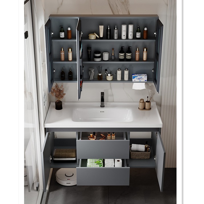 Gabinete de baño de aleación de poliestireno de abeja gruesa cerámica integral lavabo