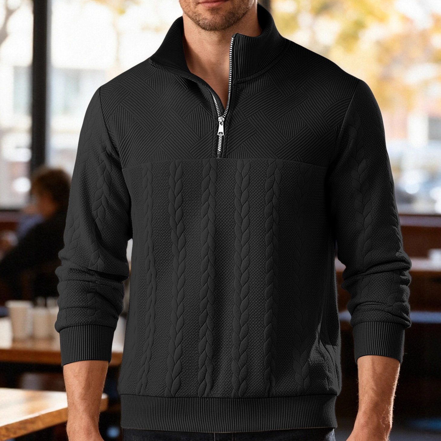 Cross Border American Retro Casual Stand Collar Zipper Pullover Loose Knitwork Long Sleeve Outdoor Custom_voghion.com