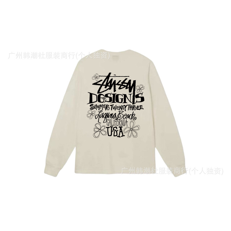 25S跨境斯图西长袖印花t恤美式潮牌STUSSY圆筒布休闲宽松男女同款|undefined