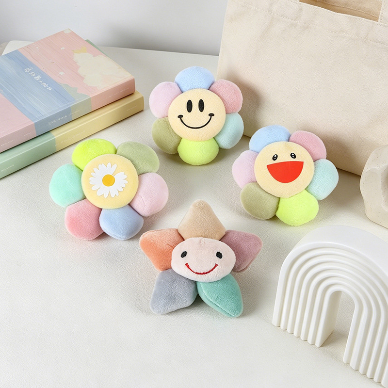 Cartoon Korean Version Smiling Face Rainbow Sunflower Fabric Three-Dimensional Cotton-Filled Brooch DIY Keychain Bag Pendant Wholesale