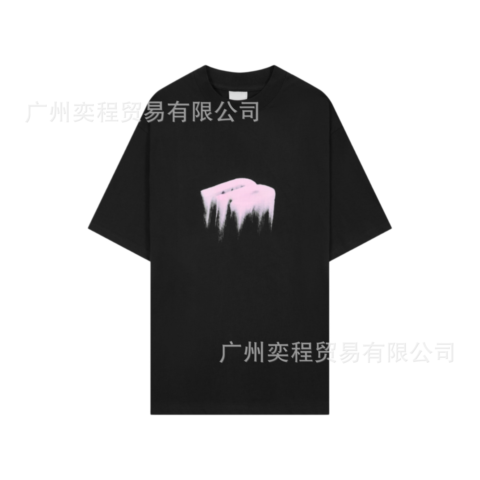 M溶解粉印花字母刺绣短袖黑色