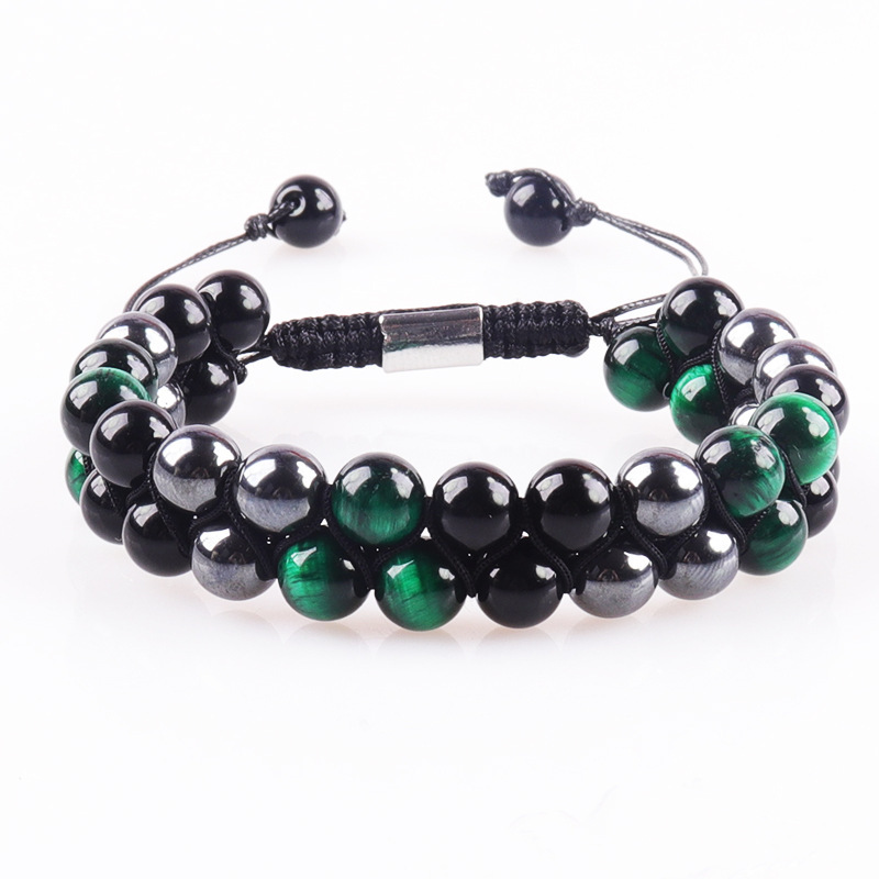 Venta caliente transfronteriza europea y americana natural Ojo de Tigre ágata pulsera hombres tejido ajustable negro imán yoga pulsera de cuentas image 5