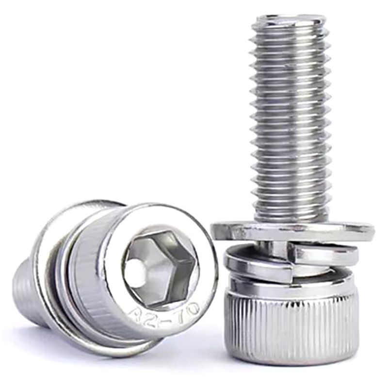 12.9级镀镍杯头内六角三组合螺丝圆柱头带垫螺钉组合螺栓M4M5M6M8