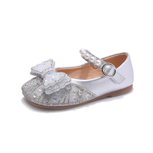 Girls Princess Shoes 2024 Spring and Autumn New Children's Shoes Small Leather Shoes Girls Shiny Crystal Shoes Baby Shoes