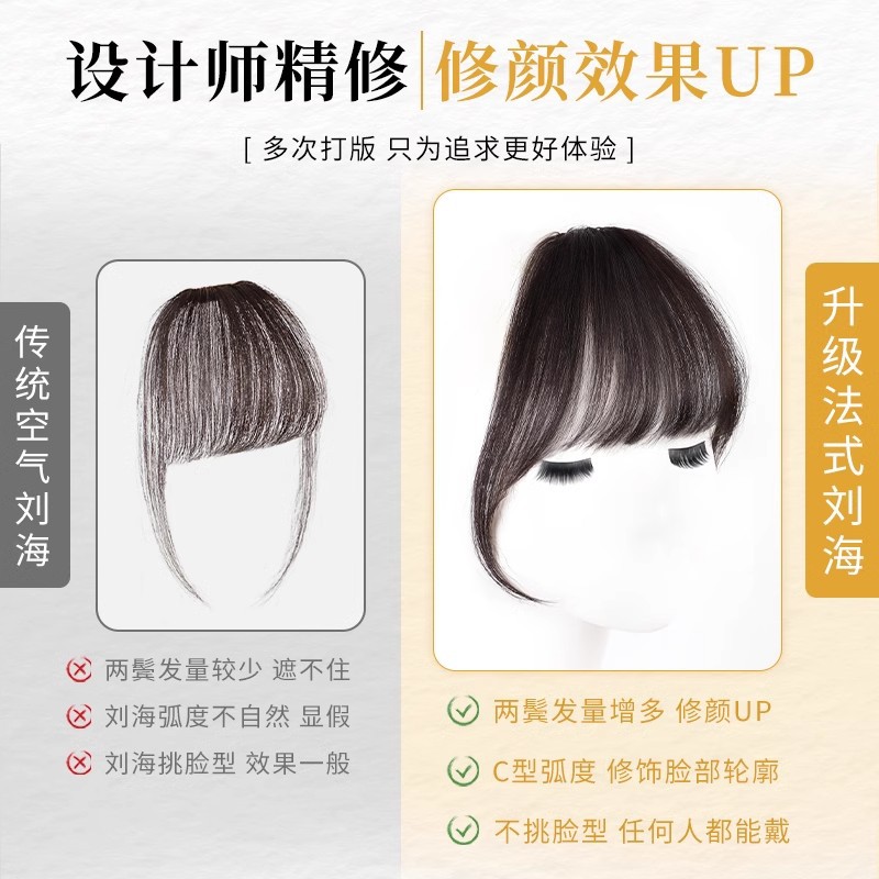 Pequeño mil generación flequillo peluca hembra francés flequillo de aire peluca Red roja cara redonda frente natural falso flequillo peluca