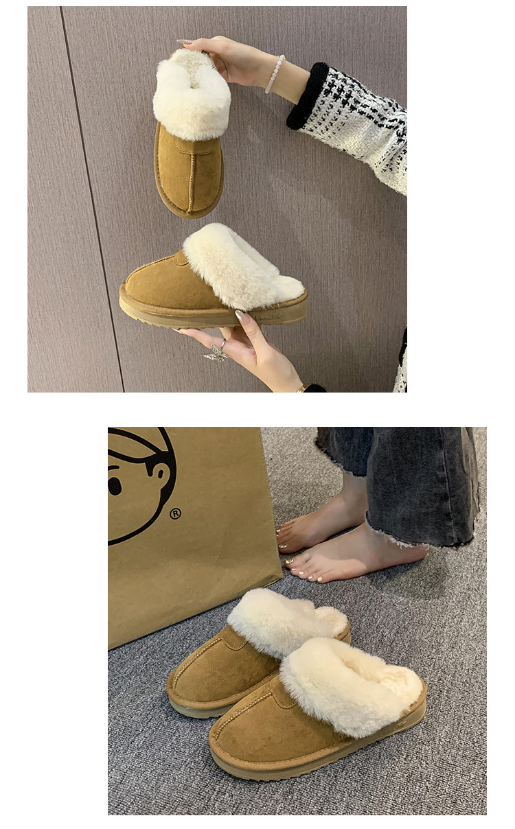 Pantofole pelose casual da donna, indumenti esterni con suola spessa, nuove mezze pantofole Baotou per la casa invernale 2022 più scarpe pigre in velluto_voghion.com