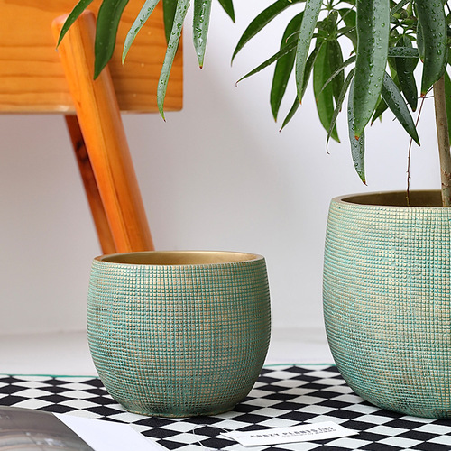 Nordic simple black texture cement flower pot creative personality large floor-standing large leaf umbrella plant living room pot