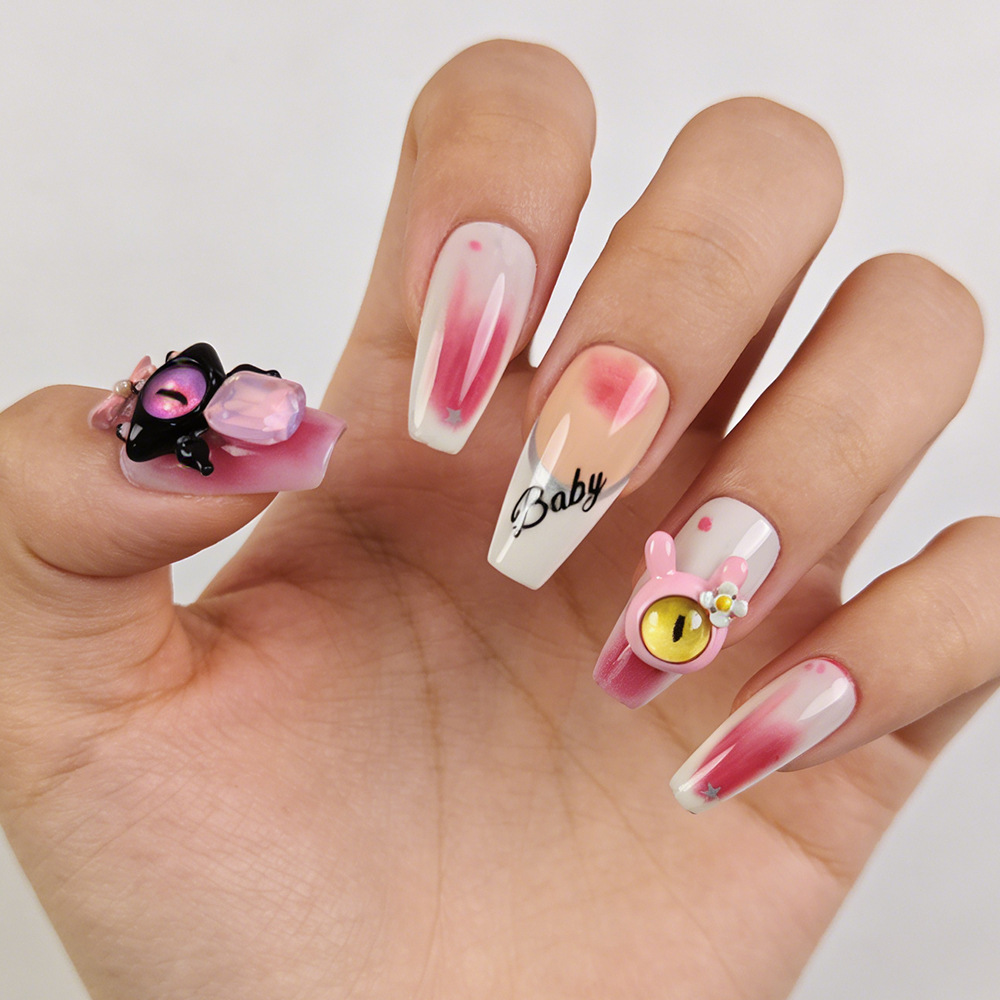 Pieza de uñas de desgaste súper largo diamante transfronterizo uña falsa pieza europea y americana pieza de uñas Comercio exterior parche de uñas prensa en las uñas