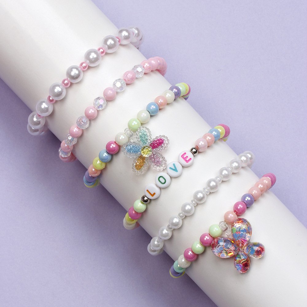 Fashion Letter Butterfly Plastic Beaded Kid's Bracelets 6 Pieces display picture 2