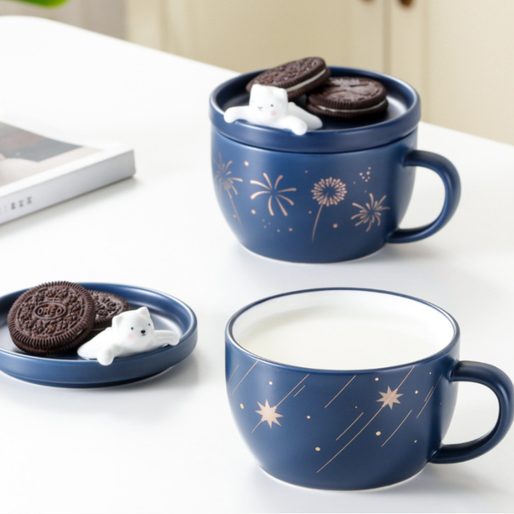 Taza de Cerámica con Diseño de Oso de Fuegos Artificiales, Taza de Dibujos Animados con Forma de Animal, Taza de Desayuno, Regalo, Taza para Cereal, Taza para Agua, Taza para Parejas, Taza de Café con Diseño de Osito