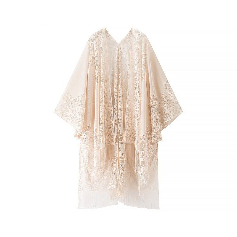 New Chinese-Style Beige Lace Tassel Shawl, Qipao Accessory, Long Cape for Women, Outerwear Cardigan, Elegant Cape, New Product New Chinese-Style Beige Lace Tassel Shawl, Qipao Accessory, Long Cape for Women, Outerwear Cardigan, Elegant Cape, New Product