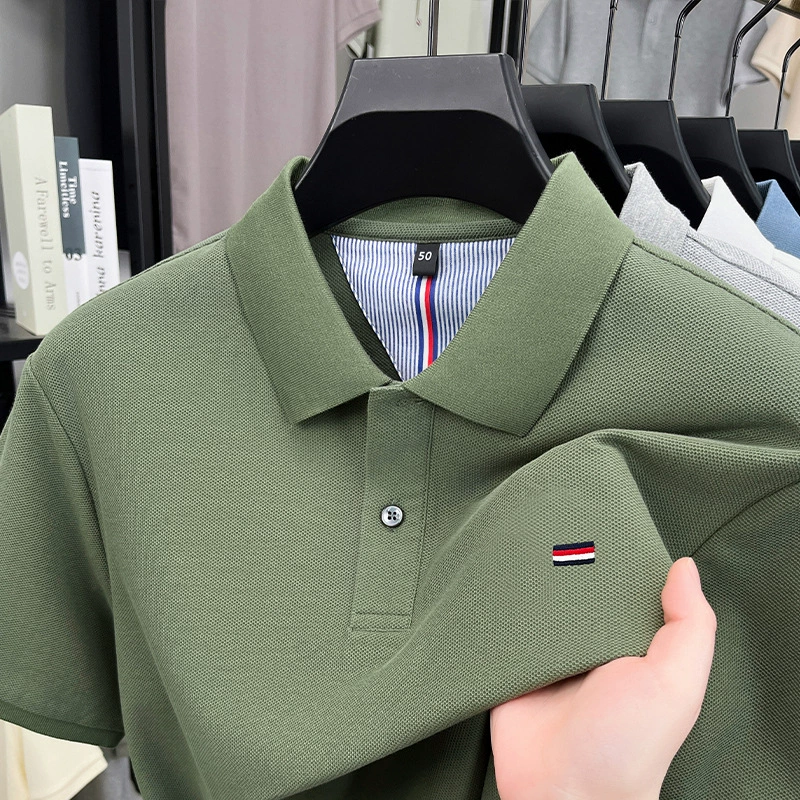 Мужская хлопковая поло-футболка, короткий рукав, 220 г/м², с вышивкой, летняя