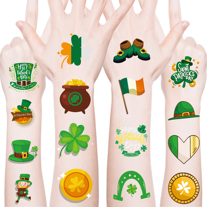 Cross-Border New Product Irish Holiday Tattoo Stickers Event Party Cute Four-Leaf Clover Temporary Arm Face Tattoo Stickers