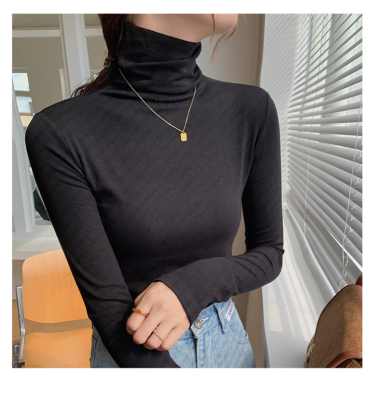 Chemise classique et intemporelle polyvalente à col haut pour femmes, T-shirt à manches longues, nouvelle coupe Slim automne/hiver 2023_voghion.com
