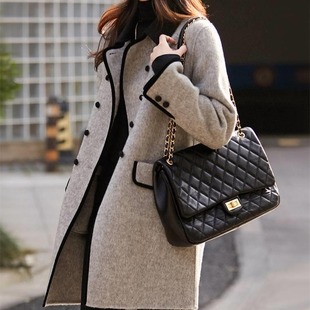 2025 Autumn and Winter Retro New Fashion Double-Breasted Casual Mid-Length Elegant Contrasting Color Small Lapel Woolen Coat for Women