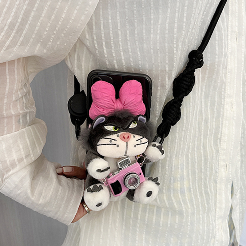 ルシファーの猫の漫画の携帯電話のバッククリップのひものぬいぐるみのペンダントの殻の斜めのショルダーはチェーンにまたがって車をかけることができます。|undefined