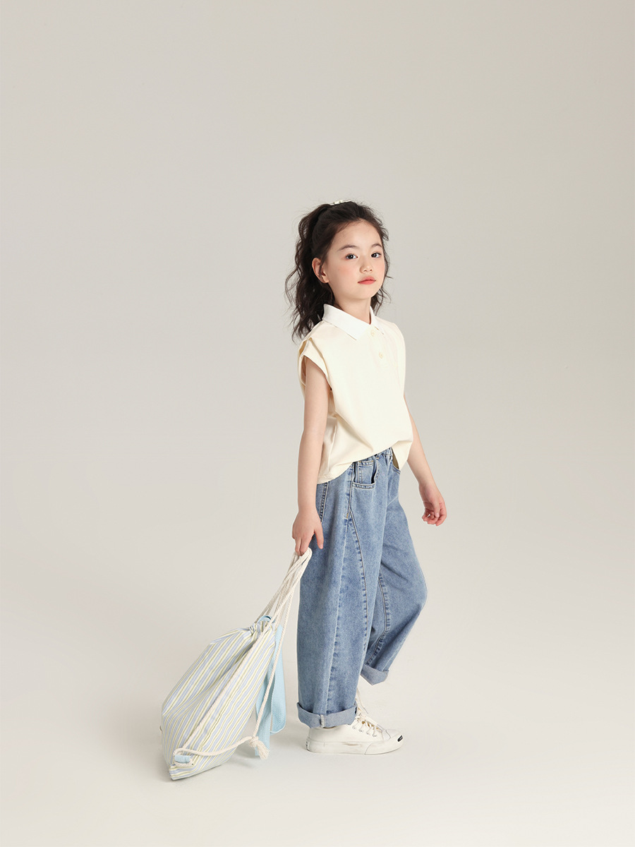 2025年新作 カジュアルでトレンディな女の子用半袖Tシャツ 可愛いポロシャツ 立体発泡プリント 子供用Tシャツ