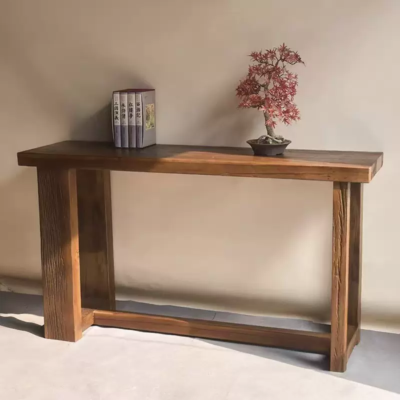侘寂风老榆木玄关桌民宿装饰条案实木靠墙简约长条桌禅意工作台