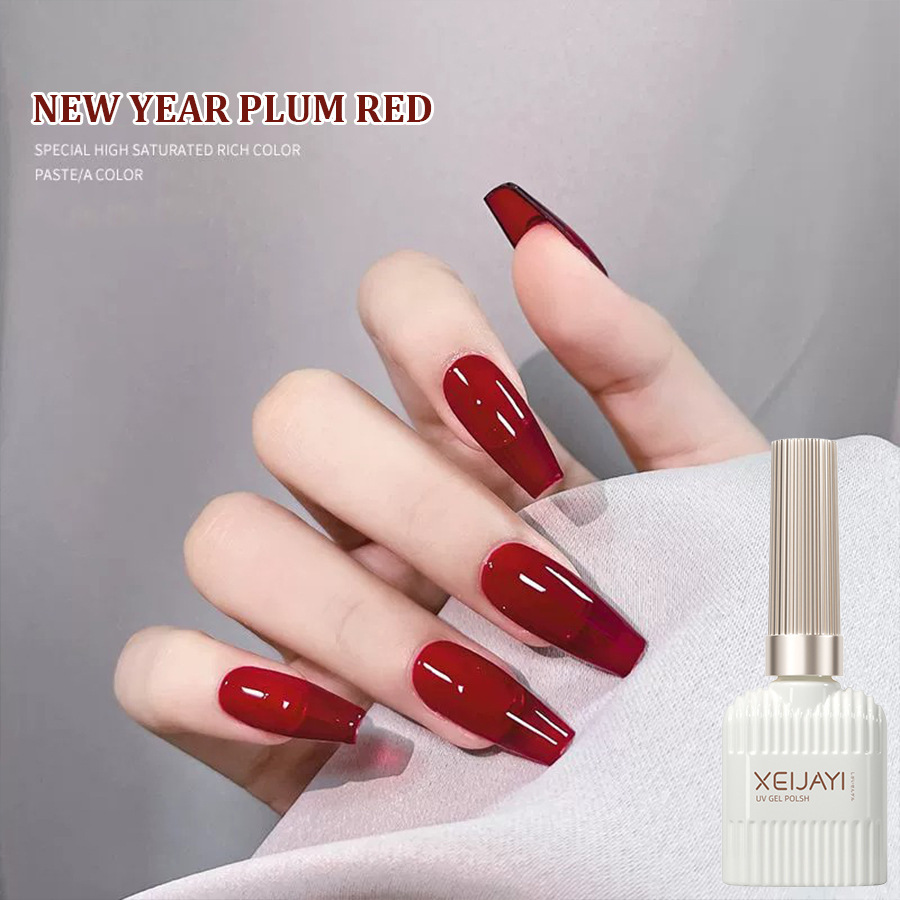Autumn and Winter 2023 new cow red nail polish glue Net red nail blood glue gem red White Transparent Red phototherapy glue