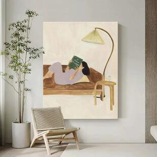 Hand-Painted Oil Painting Scandinavian Simple Living Room Decoration Painting Cream Ins Style Bedroom Hanging Painting Art Texture B&B Mural