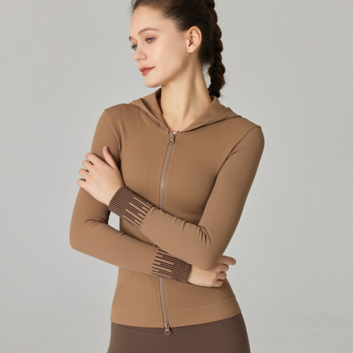 New-style yoga sports hoodie with dual zippers, long-length design, long sleeves, slim fit, and moisture-wicking/quick-drying features—perfect for running and other athletic activities.