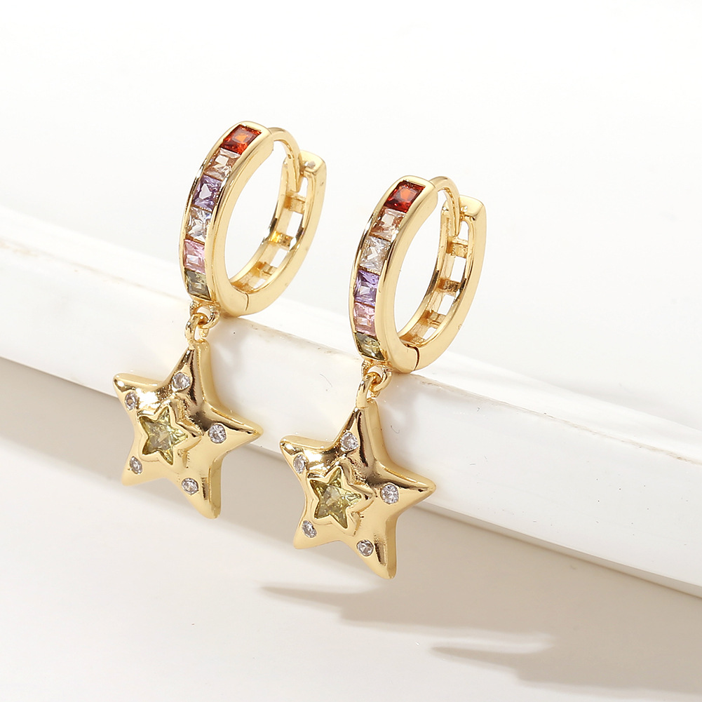 fashion copper gold-plated five-pointed star diamond earrings