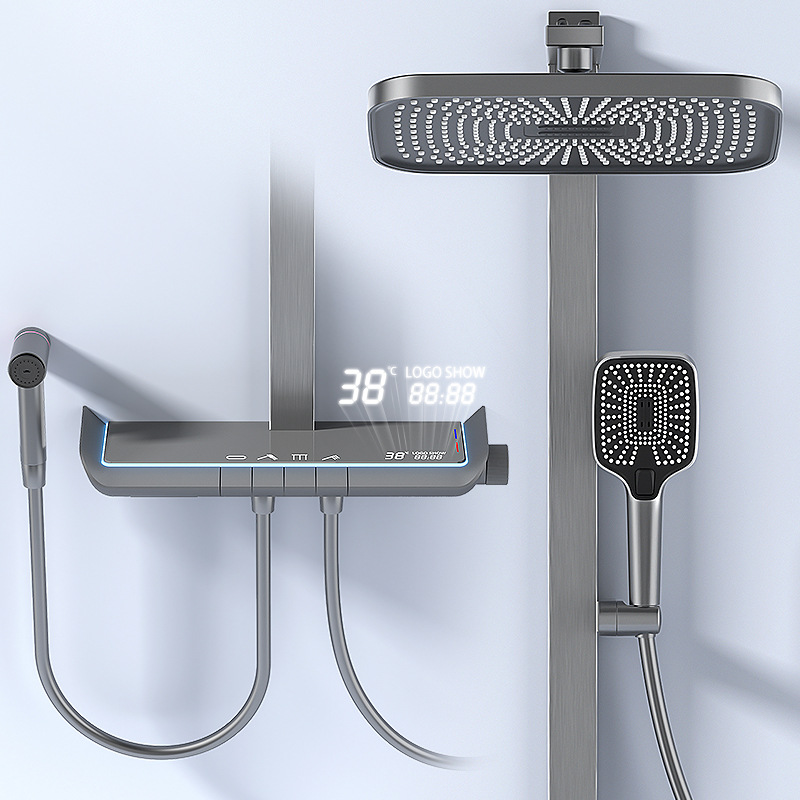 Gisto gris ducha ducha conjunto de tubo cuadrado baño termostático ducha de ducha doméstica ducha de ducha de lujo ligero