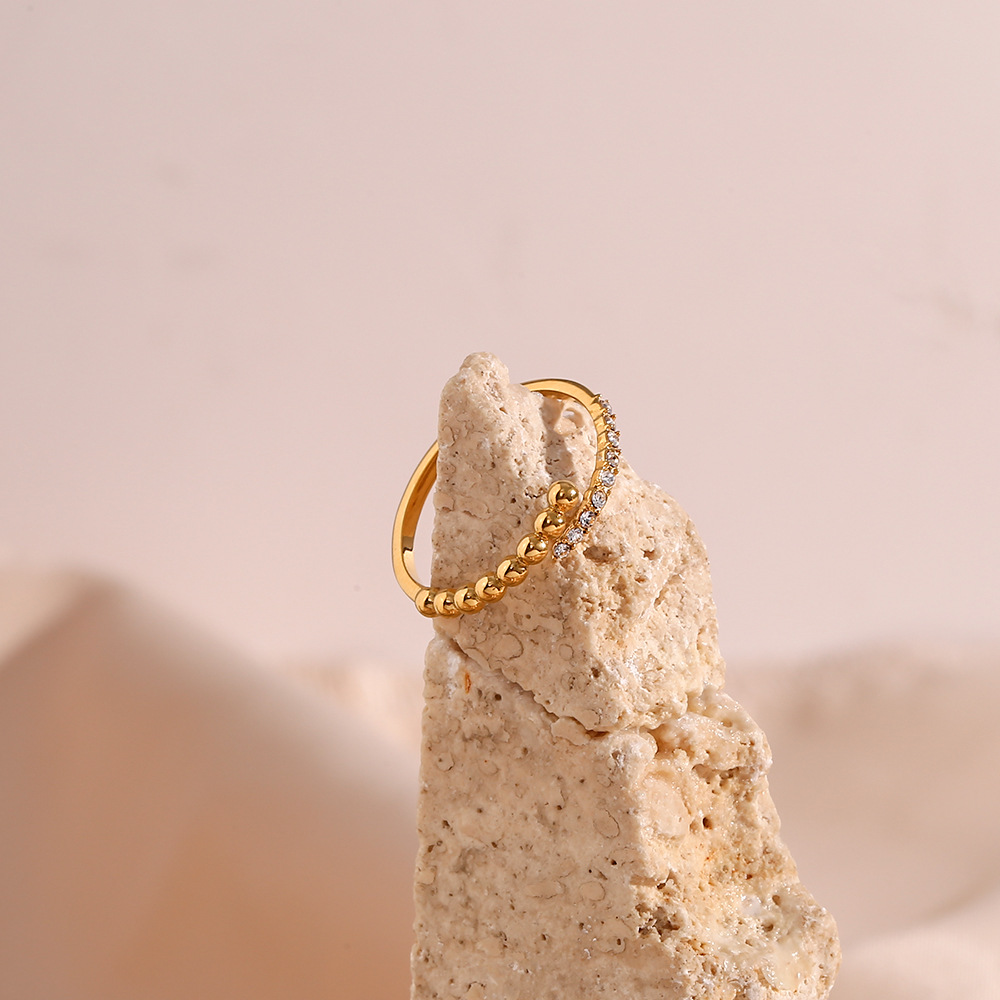 Fashion Round Stainless Steel Plating Inlay Zircon Open Ring 1 Piece