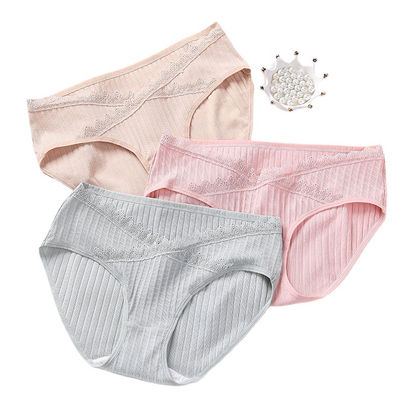 OEM pure cotton Low-waisted pregnant woman Underwear Thread Lace V- overlapping Stomach lift postpartum lady No trace Large Underwear