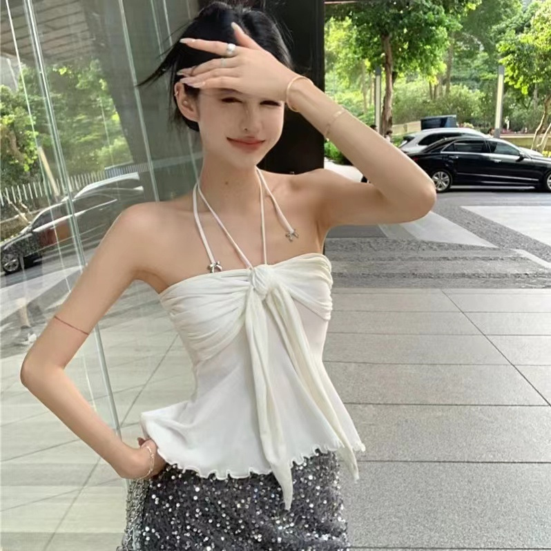 Hot Girls Summer Slim-fit Slimming Beautiful Back Strap Neck Small Vest Sexy Strapless Pure Desire Backless Top Ins Hot Girls Summer Slim-fit Slimming Beautiful Back Strap Neck Small Vest Sexy Strapless Pure Desire Backless Top Ins