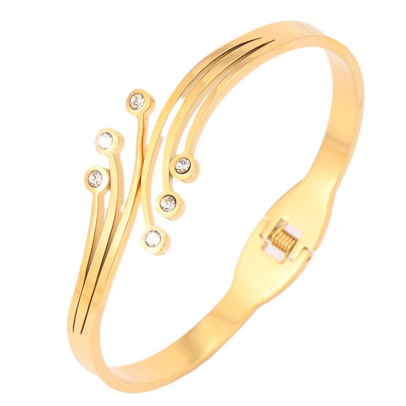 Brazalete de acero de titanio para mujeres de alta calidad brilla de diamante brazalete de apertura diseño de personalidad de acero de titanio no desvanecer brazalete de joyería image 5