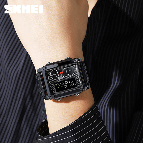 skmei 1868 square dual display electronic watch Shimei men's student waterproof steel belt watch cross-border belt watch