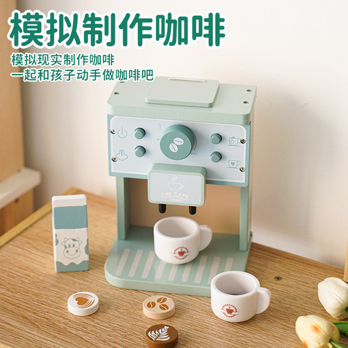 Young children play house pink microwave coffee machine simulated wooden hamburger dessert cognitive baby gift for boys and girls