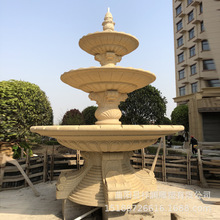 流水欧式喷泉黄锈石户外石雕水钵大型水景观庭院装饰摆件石雕喷泉